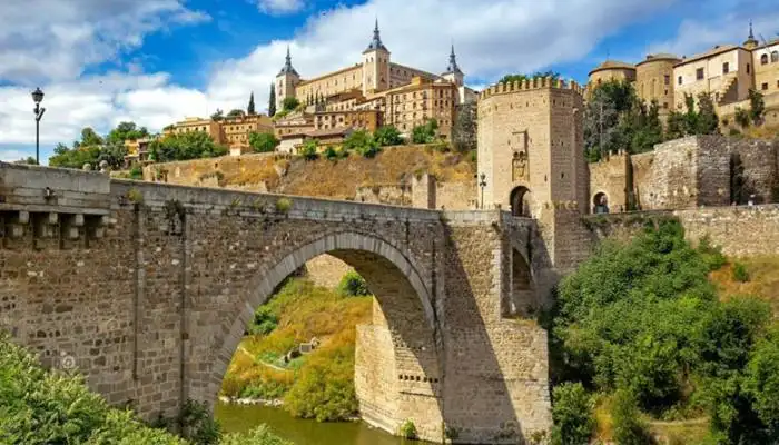 Panoramic view of the historic walled city of Toledo, Spain