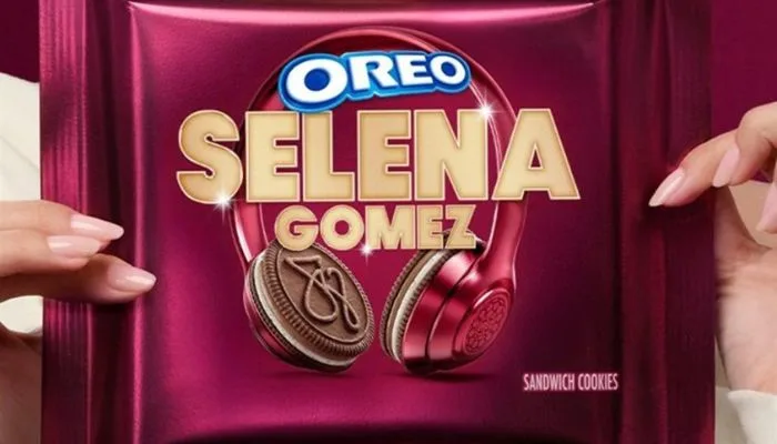 The Selena Gomez limited-edition Oreo featuring double chocolate cinnamon cookies and dual chocolate-cinnamon and sweetened condensed milk creme layers.